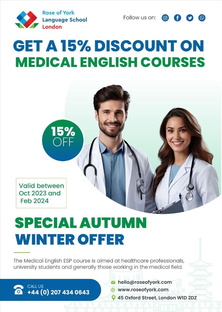 Rose of York Offers 15% Off Medical English Courses for Autumn and Winter 2023-2024
